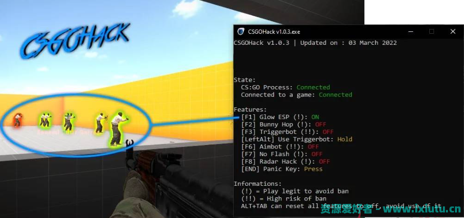CSGOHack v1.2.30 -透视自瞄、皮肤、雷达老毛子辅助
